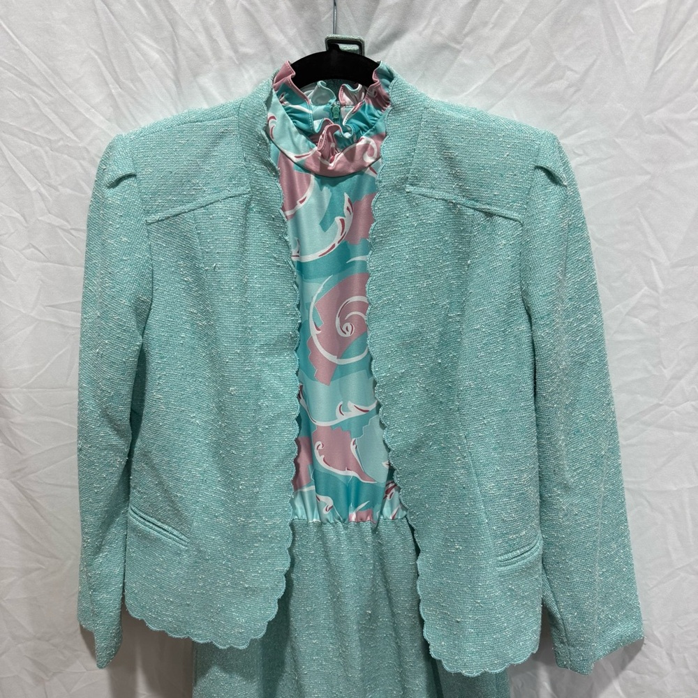 Marty Gutmacher Vintage 2 Piece‎ Dress Set Belt Scalloped Blazer Floral Corpcore - Picture 2 of 14